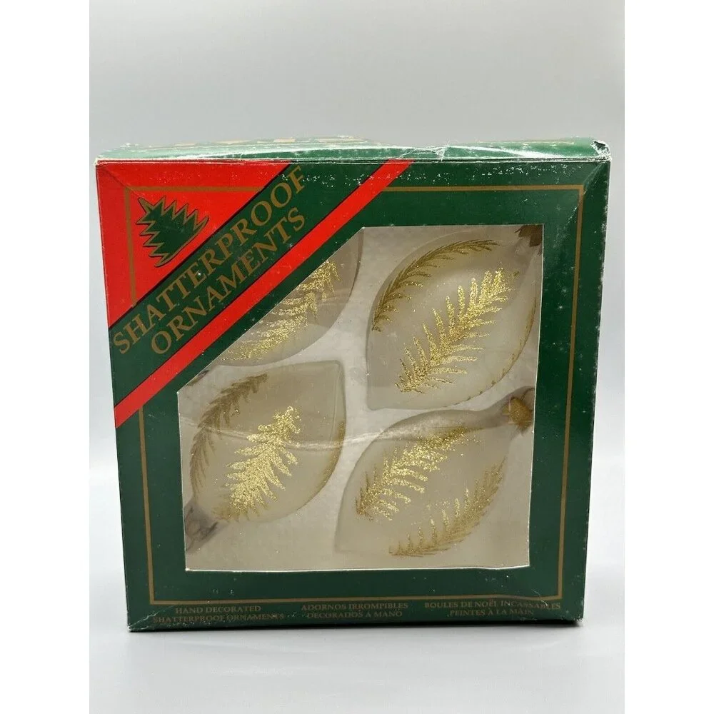 Vintage Navistar Shatterproof Christmas Ornaments‎ Hand Painted 4 Pk Teardrop